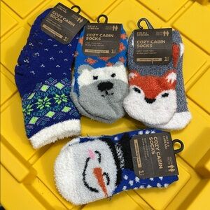 Bundle of‎ 4 Boy Cozy Cabin Youth Socks Gripper Winter Non Slip Thick Warm Gift
